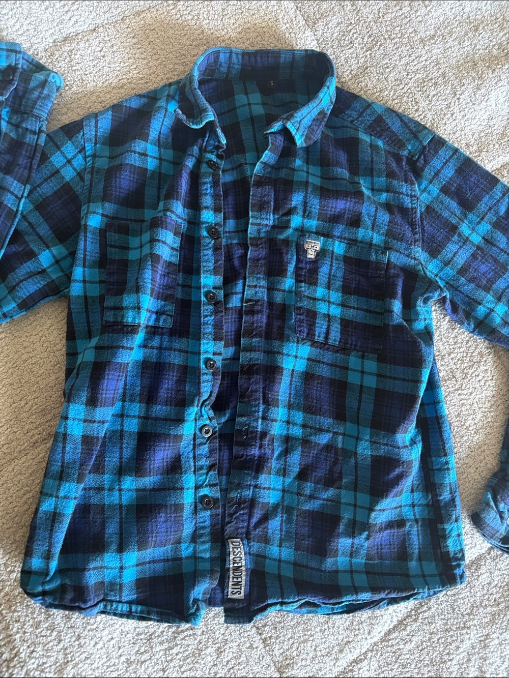 Descendents! Blue Plaid Long-Sleeve Button-Up Shirt -size adult small
